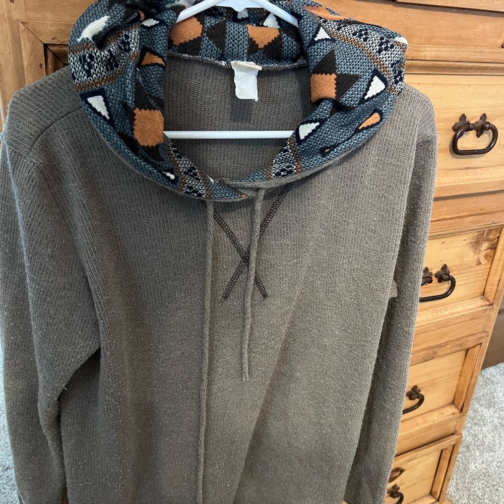 Brown Hoodie with Patterned Hood